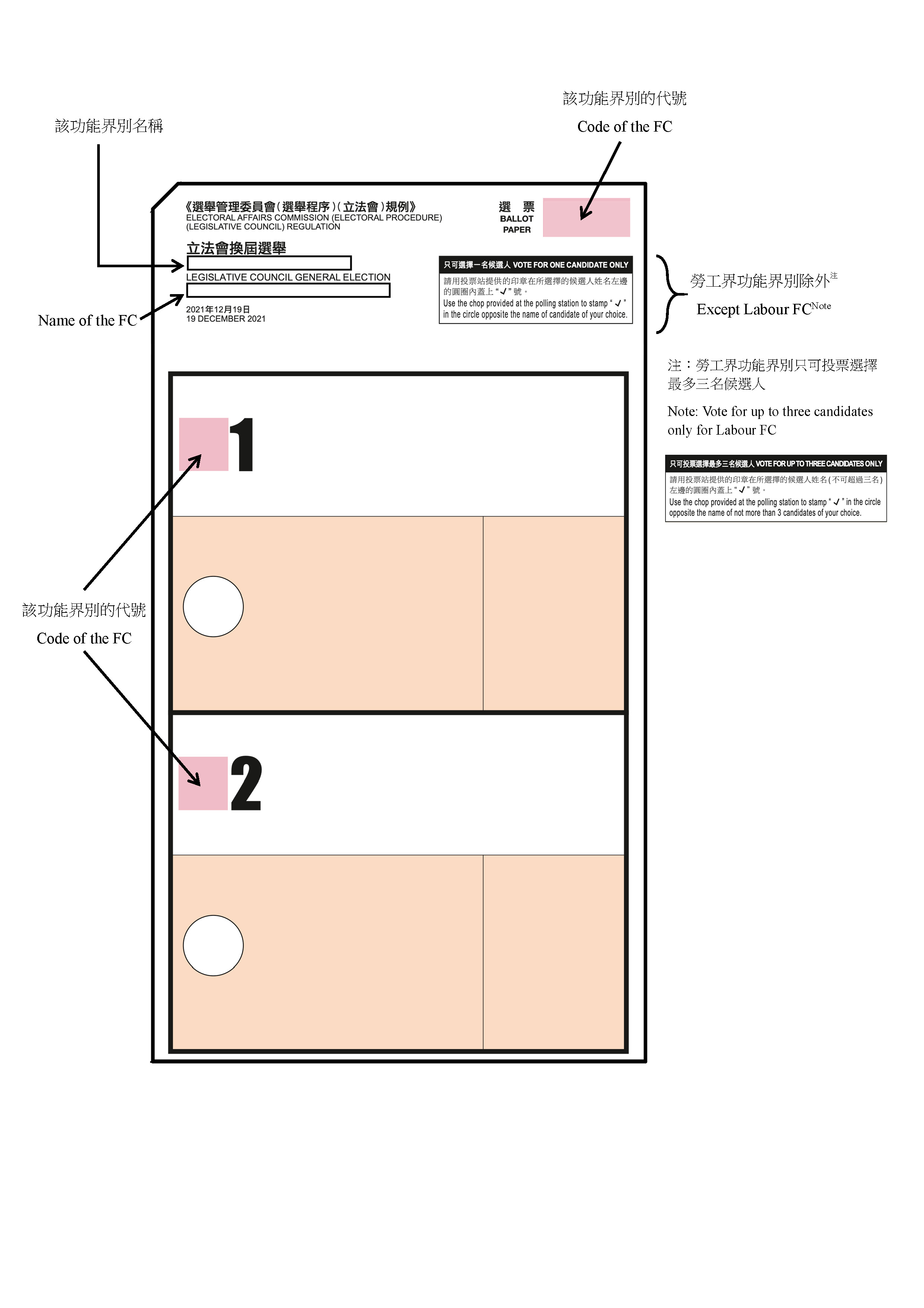 功能界別選票設計 (正面)